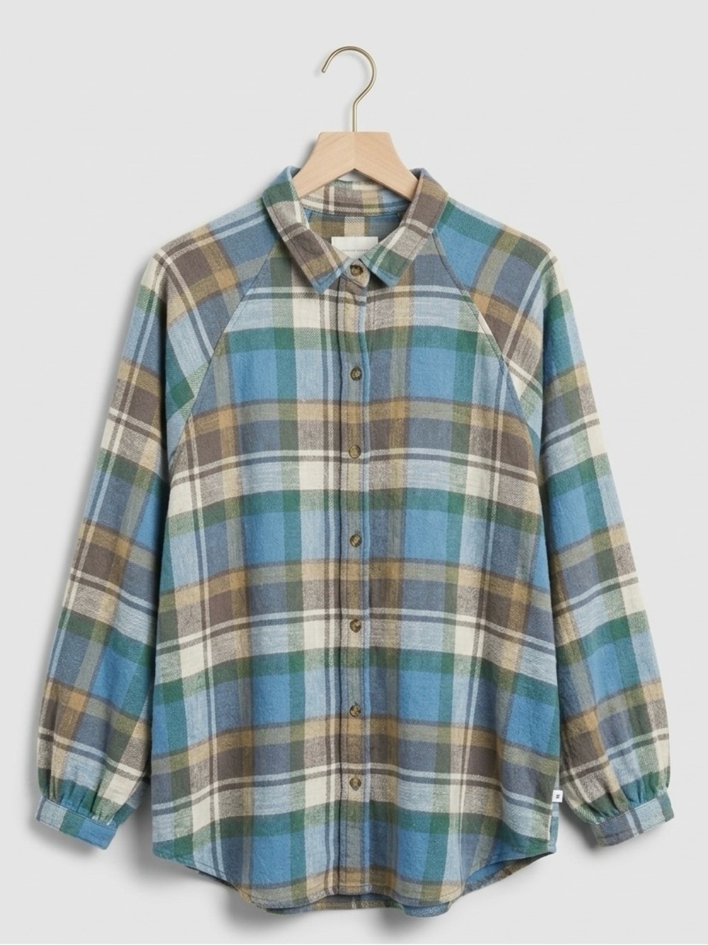 American Eagle Outfitters Women’s Neutral Fall Plaid Button-Down Shirt - cotton